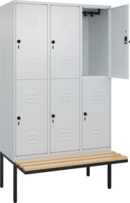 C+P Doppelstock-Spind Classic PLUS Sitzbank mit 3 Abteilen, Grau, B/T/H: 212 x 120 x 81,5 cm, Sitzfläche aus Buche-Hartholz und Sicherheits-Drehriegel - Bild 1