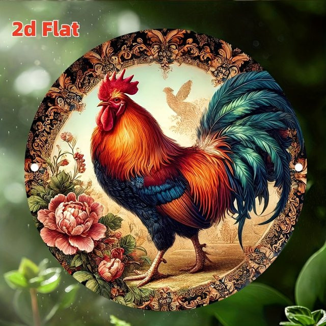 Potdemiel Hahn-Dekorplatte aus Metall in Multicolour, runde Vintage Wanddekoration mit floralem Motiv, Durchmesser: 20 cm - Bild 1