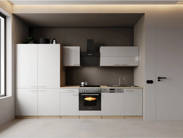 Respekta Merle Küchenblock in French Door Optik Weiß, modern mit Glasfront und Soft-Close-Türen, B/T/H: 340 x 60 x 200 cm - Bild 1