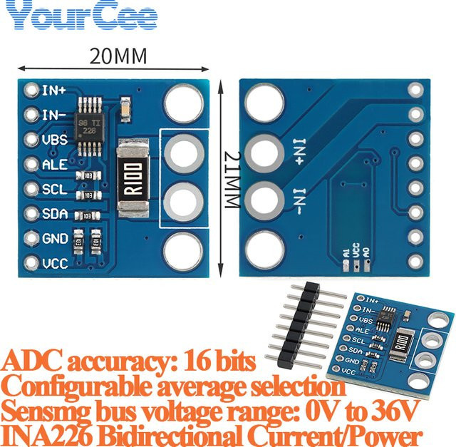 Your Cee INA226 16-Bit bidirektionales Strom- und Leistungsüberwachungsmodul in Blau - Bild 1