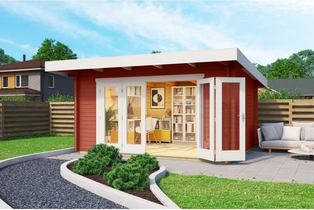 Lasita Maja Gartenhaus Sussex in Schwedenrot mit Flachdach B/H/T: 450 x 239,4 x 410 cm - Bild 1