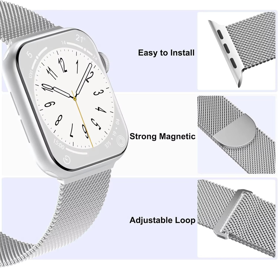 RWBANDS Uhrenarmband Milanaise-Loop, Edelstahl, Silber, Unisex - Bild 4