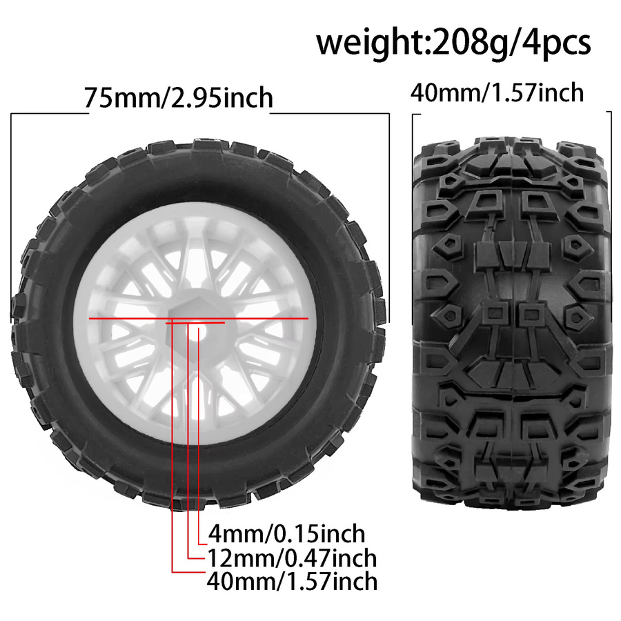RS MX1.85 RC-Räder und Reifen, 12 mm Sechskant-Radreifen-Sets, 1:18, Schwarz - Bild 2