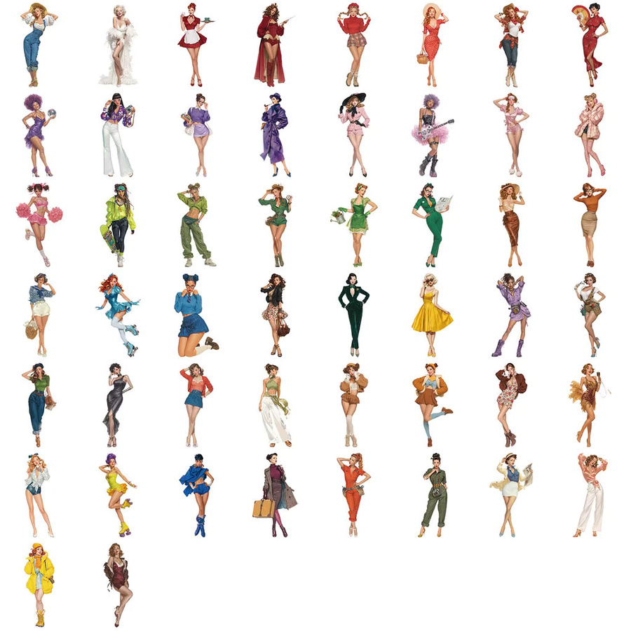 50 Stück Vintage-Pop-Art-Mädchen-Aufkleber von Anime Worlds Store, wasserfeste transparente PET-Aufkleber in Multicolour - Bild 3
