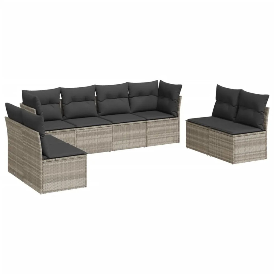 vidaXL 8-tlg Garten-Sofagarnitur in L-Form aus Poly Rattan und Metall in Hellgrau mit Kissen - Bild 2