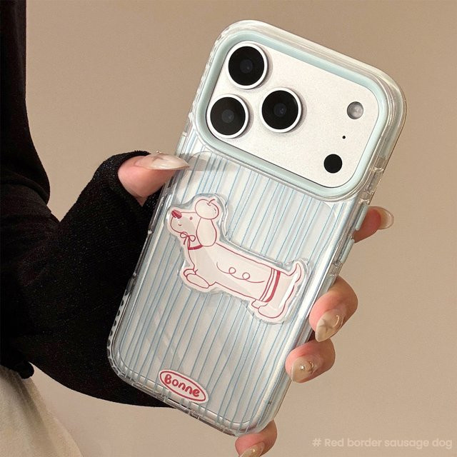 MUQGEW Handyhülle mit blau gestreiftem 3D-Cartoon-Welpen-Design für iPhone 17, 16, 15, 14, 13, 12 Pro Max, transparent und stoßfest - Bild 1