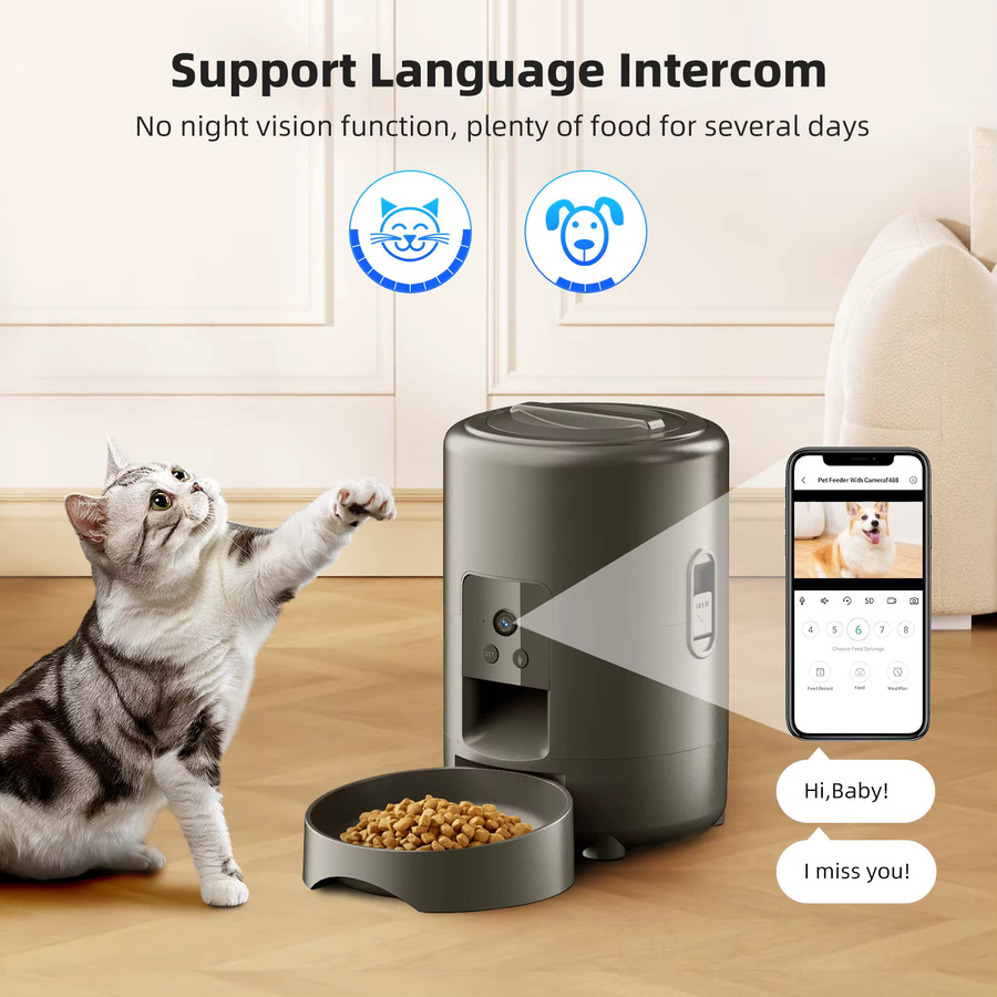 ZYfeeder Automatischer Haustierfutterspender mit Kamera und WLAN-App-Steuerung, 2L, Grau - Bild 4