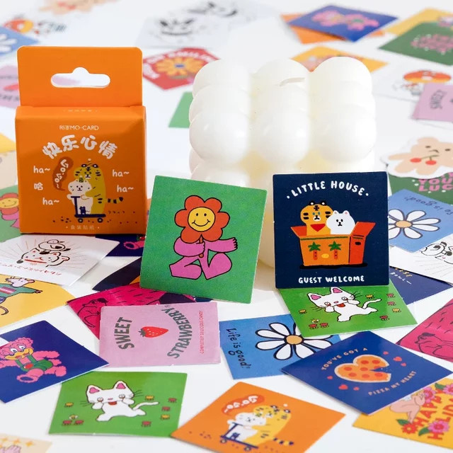 46 Stück Mini Cartoon Aufkleber mit Tier- und Blumenmotiven in Multicolour für Kinder und zur Dekoration von Sammelalben oder Handbüchern - Bild 1