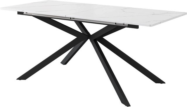 okwish Esstisch in Marmoroptik Weiß, ausziehbarer und erweiterbarer Tisch für Esszimmer und Wohnzimmer, B/T: 180 x 70 cm - Bild 1