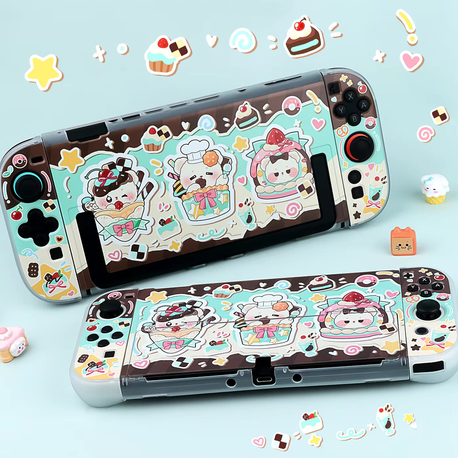 Bandai Schutzhülle mit Bären-Dessert-Print für Nintendo Switch 2 OLED, halbtransparente Hartschale in Multicolour, kratzfest und schlank - Bild 2