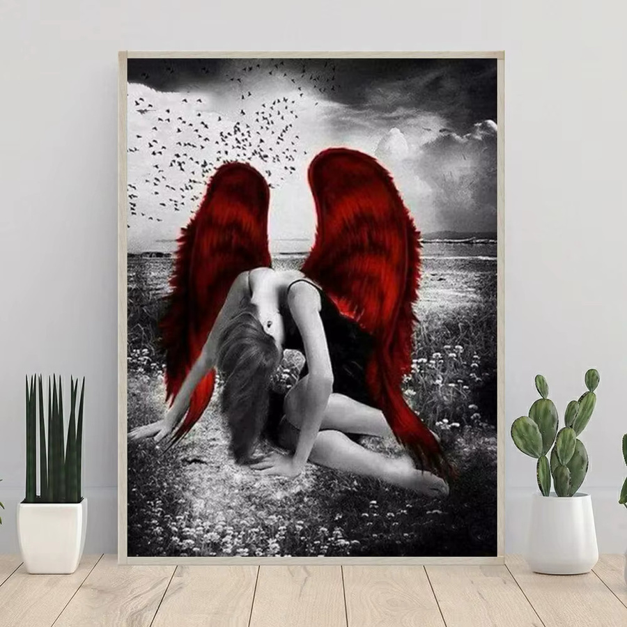 YUTTEE Diamantmalerei Porträt mit Frau und Rosen in Schwarz und Rot, 5D Mosaik Stickerei mit runden Strasssteinen, B/H: 40 x 30 cm - Bild 3