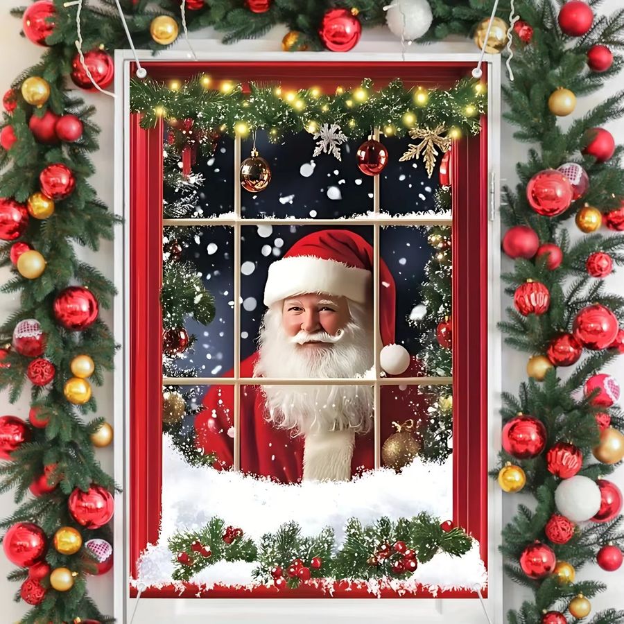 VIKAMA Weihnachts-Fensterabdeckung mit Weihnachtsmann als Party-Dekoration für Innen und Außen, Breite: 80 cm, Höhe: 120 cm - Bild 5