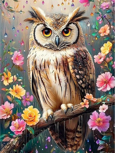 EverShine DIY Diamant Stickerei Eule 5D Vollbohrer Mosaik Tier Kunst Malerei Kit mit Blumenmuster, Multicolour, B/H: 30 x 20 cm - Bild 1