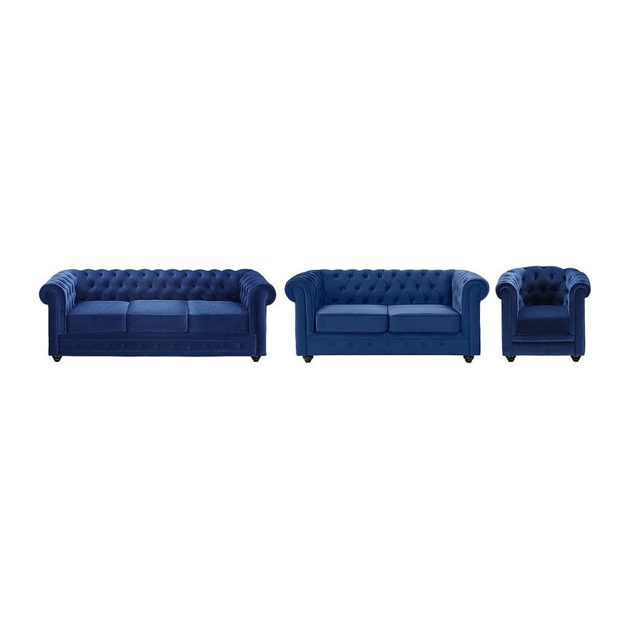 Vente-unique Couchgarnitur Chesterfield aus Samt in Königsblau bestehend aus 3-Sitzer-Sofa, 2-Sitzer-Sofa und Sessel, B/T/H: 205 x 82 x 165 cm - Bild 2