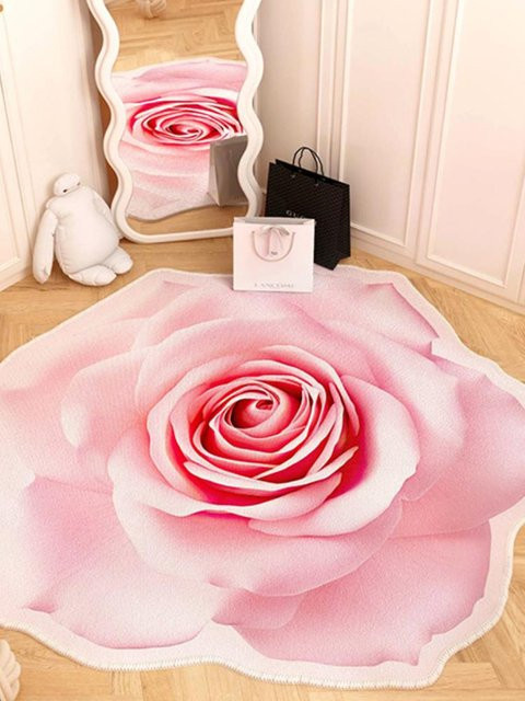 HGHT Teppich in Blumen-Design im französischen Stil, Farbe Pink, unregelmäßige Form, B/B: 80 x 80 cm - Bild 1