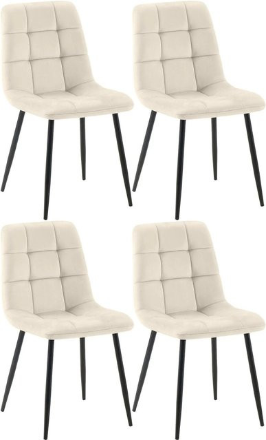 CLP 4er Set Esszimmerstühle Asti in Creme mit Samtbezug und Metallgestell - Bild 1