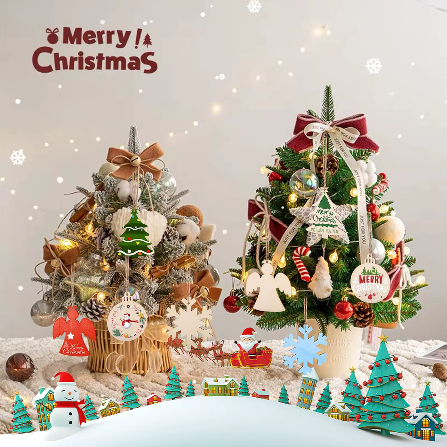 40 Stück Weihnachtsbaumschmuck aus Holz mit 4 Motiven und Hängeseilen - Bild 2