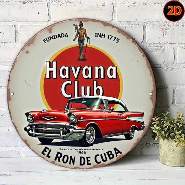 Potdemiel Havana Club Cuban Rum Metall-Wandkunstschild, rundes Vintage-Aluminium-Dekor in Rot und Gelb, Durchmesser: 20 cm - Bild 1