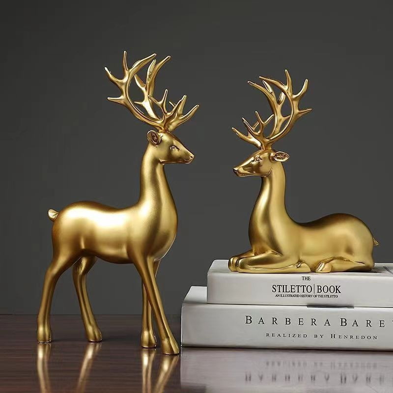 Yiran Furniture Hirschstatue aus Kunstharz als dekorative Rentierfigur für Tischdekoration und Wohnaccessoires - Bild 2