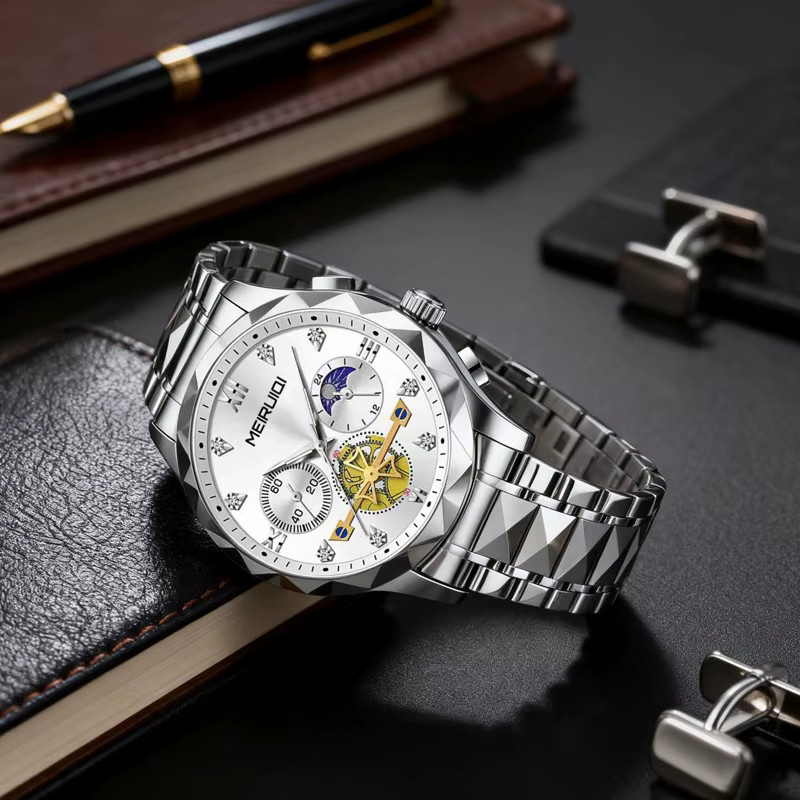 MEIRUIQI Armbanduhr Quarz, Edelstahl, Silber, Herren - Bild 4