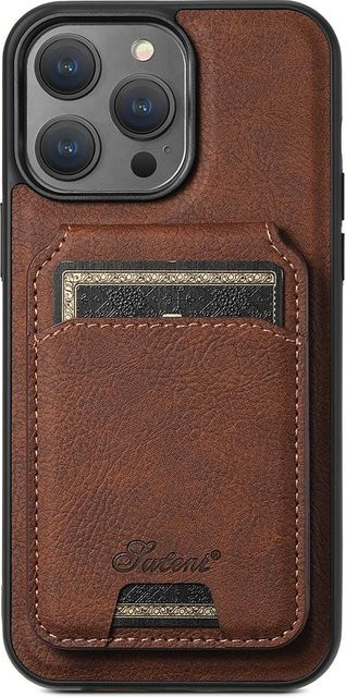 Magnetische Leder-Schutzhülle mit Kartenhalter für iPhone 17 16 15 14 13 12 Pro Max und Plus Modelle in Braun mit MagSafe Kompatibilität - Bild 1