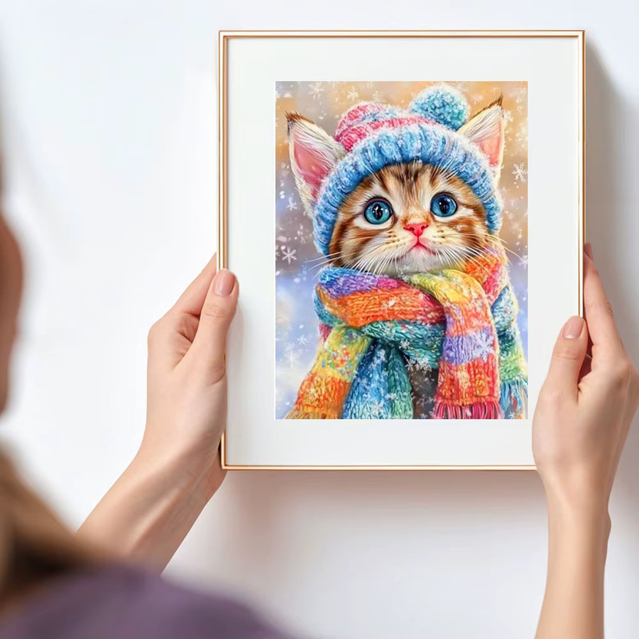 Huacan 5D-Diamantgemälde Katze im Winter als Diamant-Mosaik Tierlandschaft in Multicolour zur Heimdekoration - Bild 2