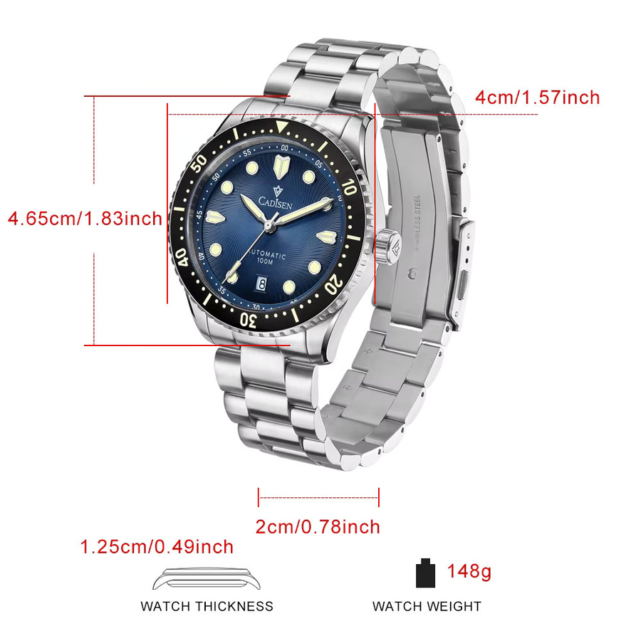 CADISEN Armbanduhr Automatik, Edelstahl, Blau, Saphirglas, Herren - Bild 5
