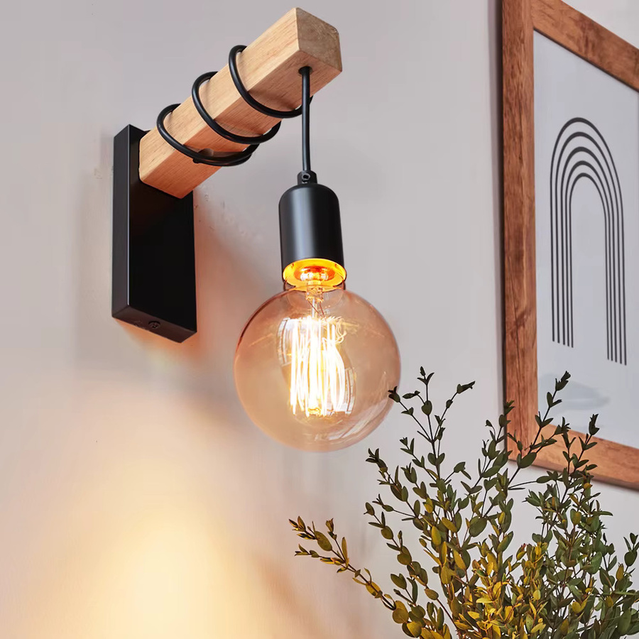 PARKSON Retro Wandleuchte aus Eisen und Holz mit E27 Fassung in Schwarz und Multicolour für Schlafzimmer und Esszimmer - Bild 3