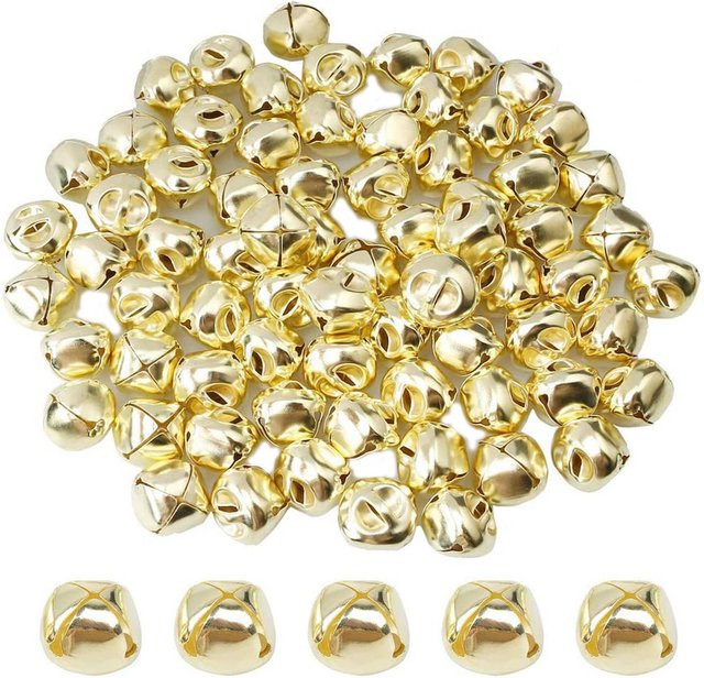 100 Stück Jingle Glocken aus Metall in Gold für DIY Bastelarbeiten, Durchmesser: 15 mm - Bild 1
