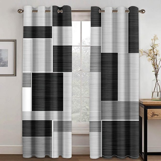 A Family Of Home Textiles Vorhänge mit abstraktem geometrischem 3D-Print, semi-transparent, schwarz, 2er-Set, Breite: 250 cm, Höhe: 250 cm - Bild 1