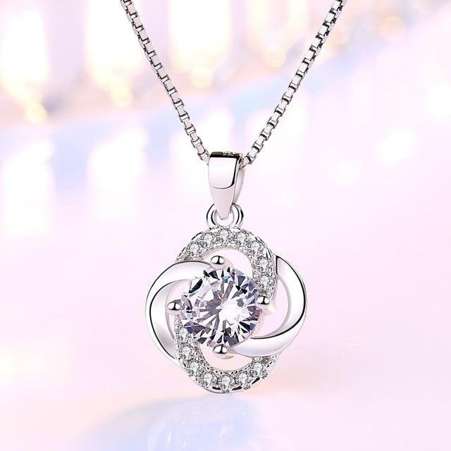 Halskette 925 Sterlingsilber, lila Kristall Zirkon, Kleeblatt Blume, Damen, 45 cm - Bild 1
