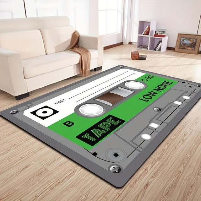 Rutschfester Teppich im Retro-Kassettenband-Design aus Polyester, waschbar und wasserdicht, Mehrfarbig, B/T: 60 x 90 cm - Bild 1