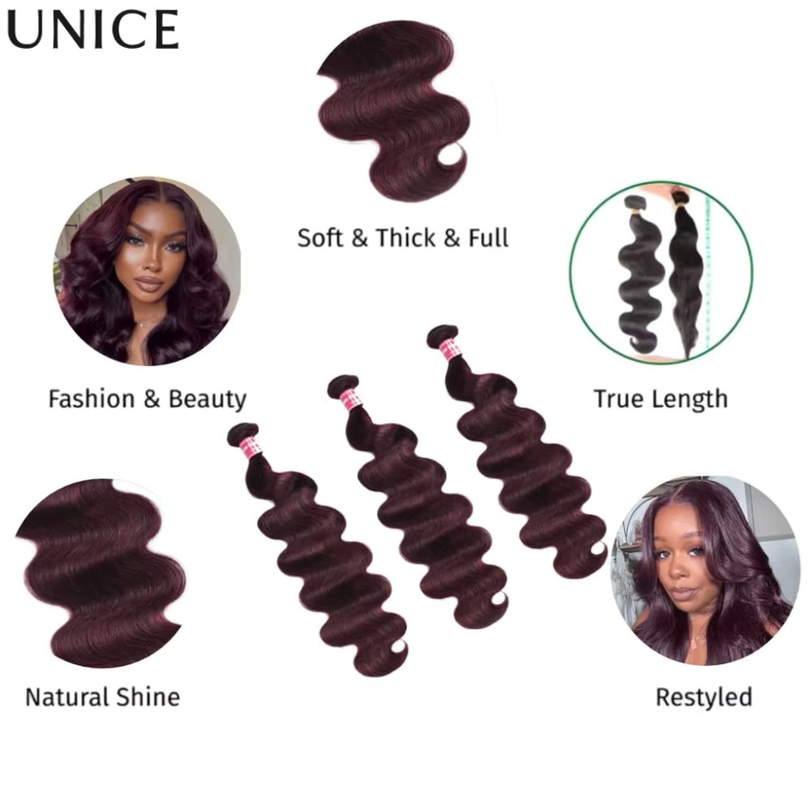UNice Black Cherry Body Wave Echthaar-Bündel, 100 g pro Bündel - Bild 4