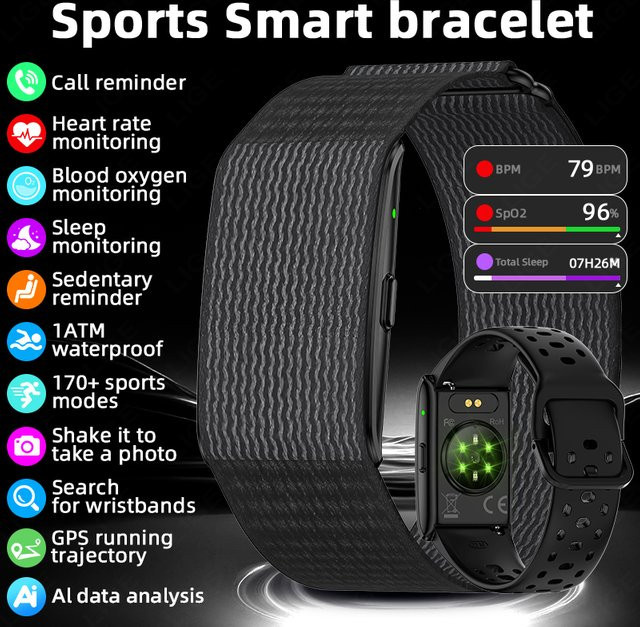 LIGE Smart Watch Fitness Tracker mit GPS, Herzfrequenz-, Blutdruck- und HRV-Monitor sowie Anruf-Erinnerung in Schwarz oder Pink - Bild 1