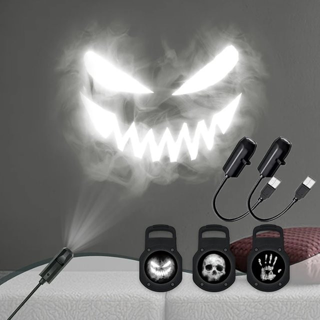 LINYILIGHT LED-Projektorlampe Halloween-Schädel mit 3 Szenarien für Wand- und Deckendekoration, USB-Betrieb - Bild 1