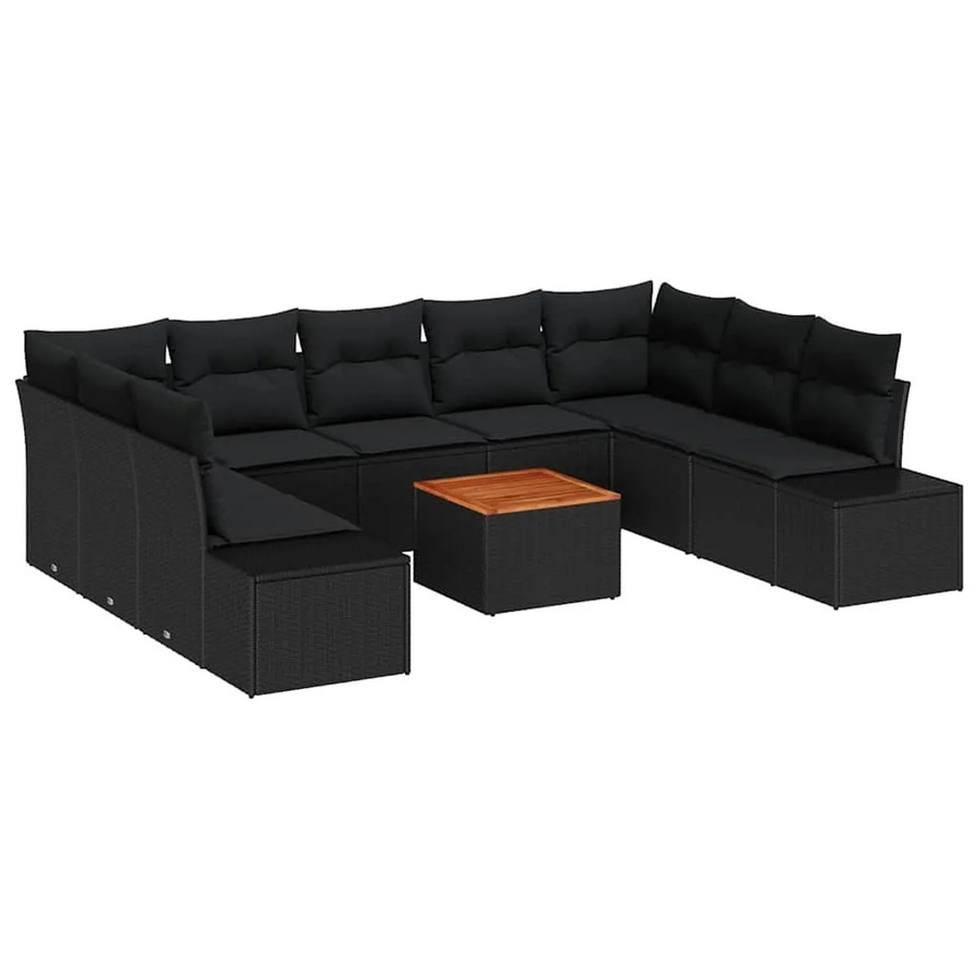 vidaXL Garten-Sofa-Set 10-teilig aus Polyrattan in Schwarz mit U-Form und Stauraum - Bild 2