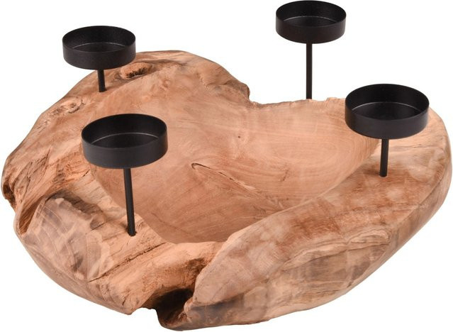 DELUKE Kerzenhalter LEO aus Teakholz und Eisen in Braun, B/T/H: 15 x 31 x 31 cm - Bild 1