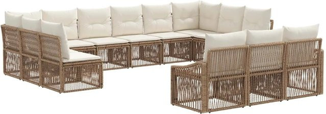 vidaXL Gartensofa-Set 13-teilig in Beige aus Poly-Rattan mit Polsterung und Metallgestell in U-Form - Bild 1