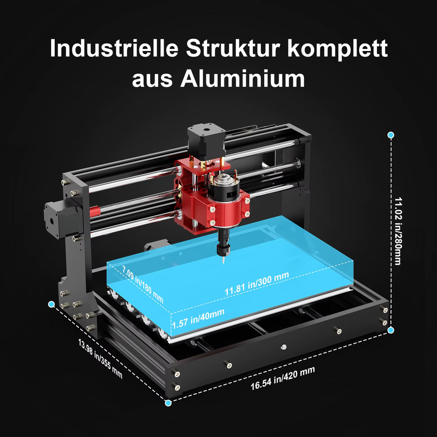 Twotrees 3018 Pro CNC Router in Schwarz mit GRBL Steuerung, Metall-Spindelklemmung und Not-Aus-Schalter zum Gravieren und Schneiden von Holz und Acryl, B/T/H: 42,0 x 35,5 x 28,0 cm - Bild 2