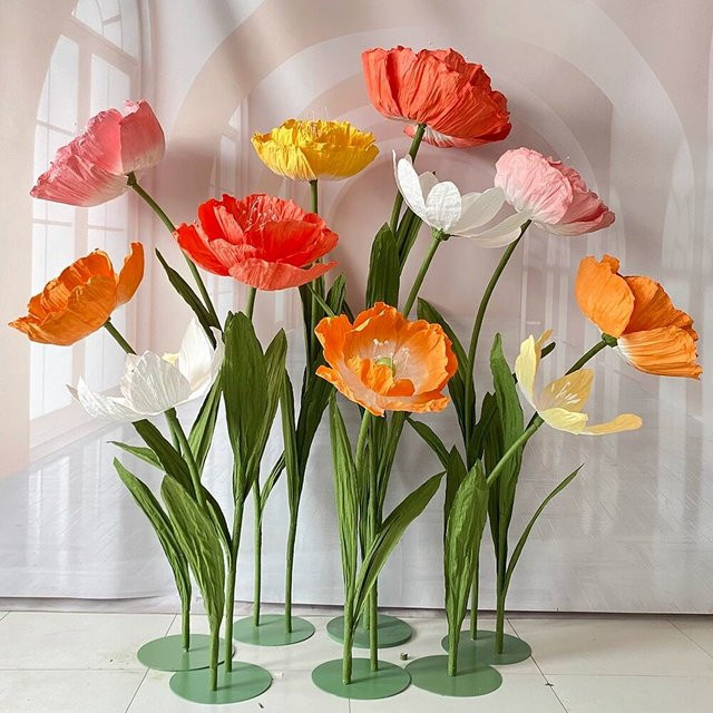 LINANUO Künstliche Mohnblumen aus Papier in Gelb und Multicolour für Hochzeitsdekoration und Party-Hintergrund - Bild 1