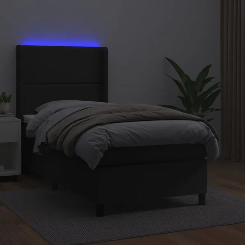 Vidaxl Kontinentalbett mit Matratze und LED in Schwarz aus Kunstleder, B/T: 90 x 190 cm - Bild 4
