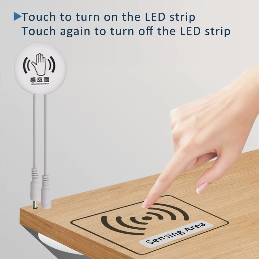 Dimmbarer Holz-Touch-Sensor LED-Lichtschalter mit 25 mm Durchmesser, weiß, für Spiegel, Schrank und Regallampen, 5 V / 12 V / 24 V, 60 W - Bild 2