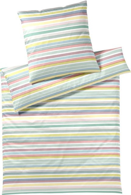 Bettwäsche TAPES Batist aus Baumwolle in Blau und Multicolour, Set bestehend aus Bettbezug und Kissenbezug, B/H: 135 x 200 cm, Kissenbezug: 80 x 80 cm - Bild 1
