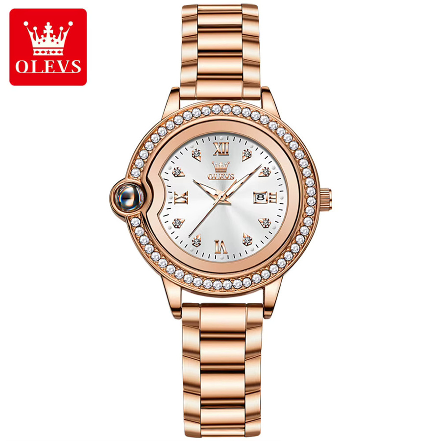 OLEVS Armbanduhr, Quarz, Edelstahl, Roségold, Diamantbesetzt, Damen - Bild 5