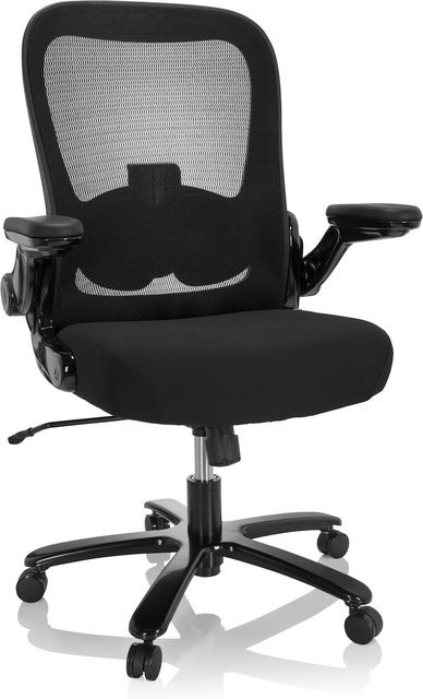 hjh OFFICE XXL Drehstuhl INSTRUCTOR SW in Schwarz mit abklappbaren Armlehnen aus Stoff und Netzstoff - Bild 1