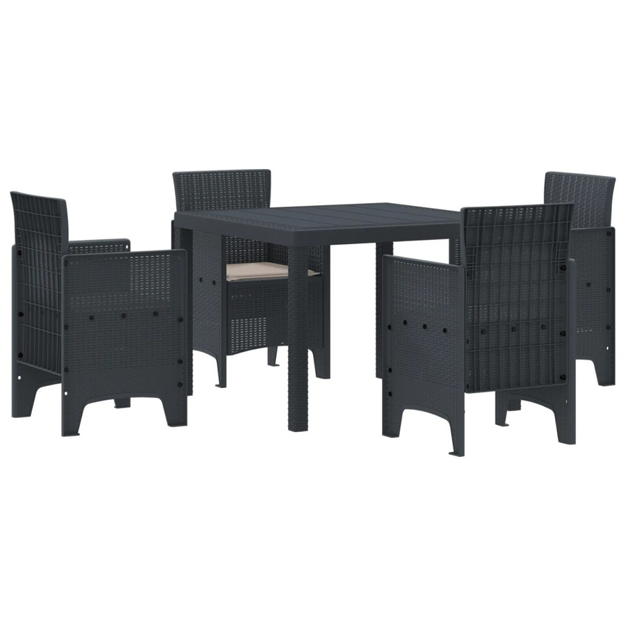 vidaXL 5-tlg Garten-Essgruppe aus Poly Rattan mit Kissen in Anthrazit - Bild 2