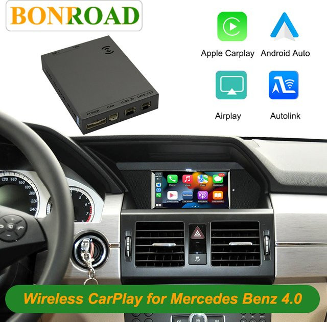 Bonroad Wireless CarPlay und Android Auto Retrofit Kit für Mercedes Benz C E Klasse GLK SLK W204 W212 2009-2011 NTG 4.0 Interface in Schwarz mit Wi-Fi und Bluetooth - Bild 1