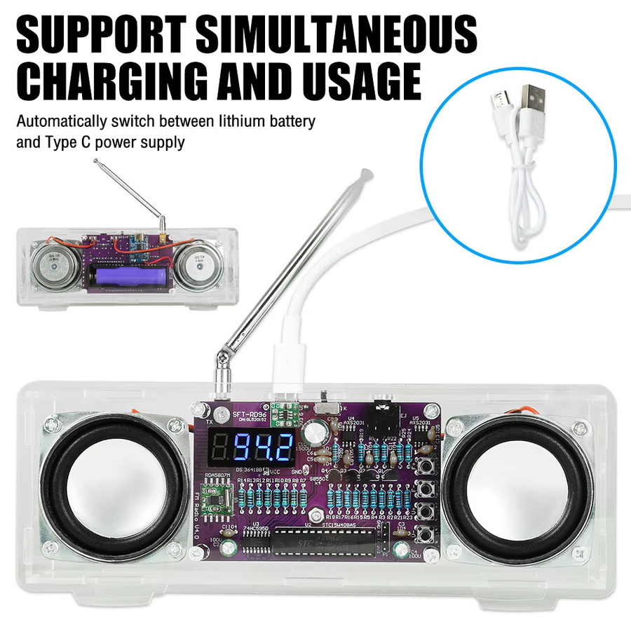 diymore FM-Radio Elektronik-Bausatz mit Zweikanal-Digitalanzeige und USB-C-Schnittstelle für Audio-Lernen (87,5MHz-108MHz) - Bild 2