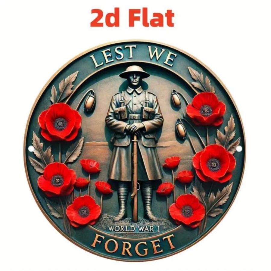 HELLOYOUNG Aluminiumschild Vintage World War I Remembrance Wanddekoration mit rotem Mohn- und Soldaten-Design in Rot - Bild 2