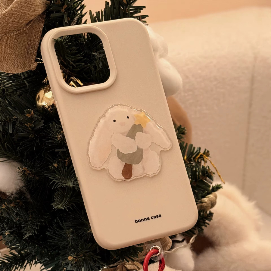 MUQGEW Stoßfeste Silikon Handyhülle mit 3D-Häschen-Design und Anhänger für iPhone 12 bis 16 Pro Max Plus, Farbe: Weiß - Bild 3